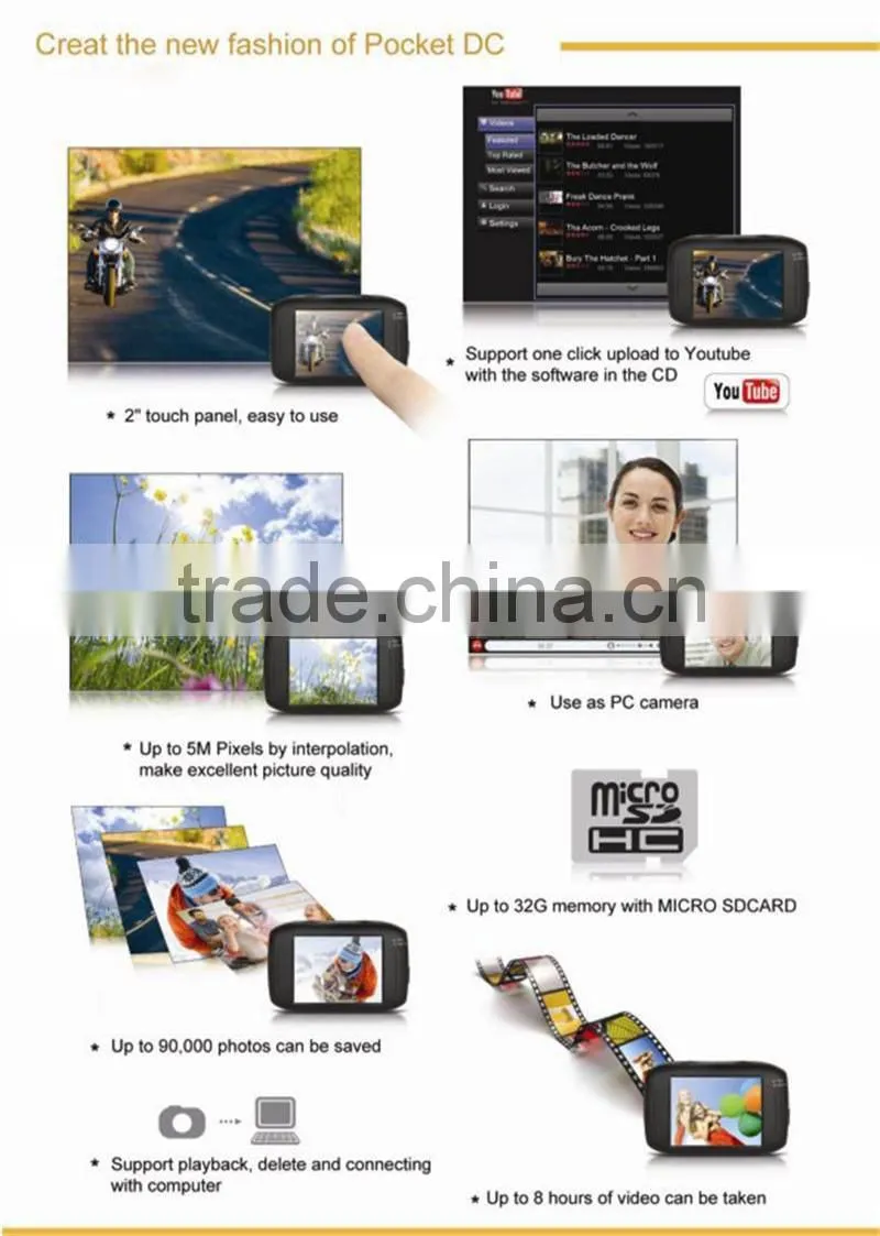 Touch Screen Cheap Sports Camera For Videoing, Taking Photos, Vehicle-mounted Mode, Hard Disk, PC Cam