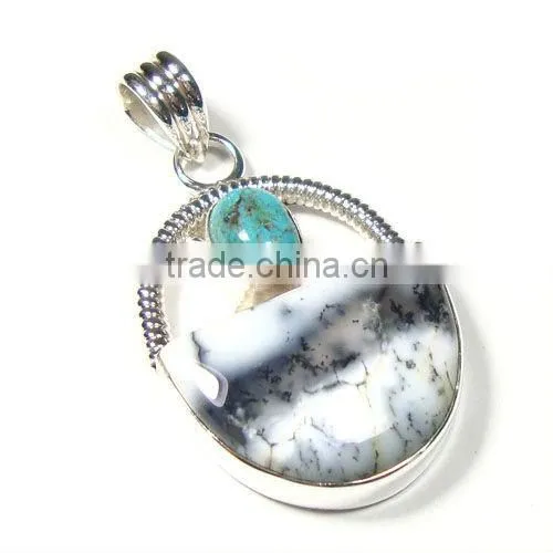 925 stamped sterling silver tibetan turquoise semi precious gemstone pendant
