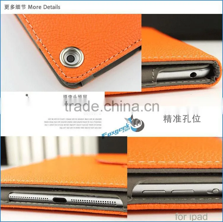 hot selling new design leather cover case with handle for ipad air/air 2 with Sleep/wake up function