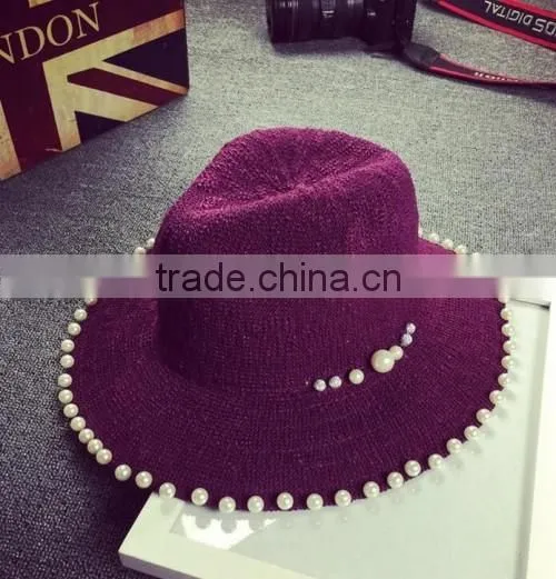 2016 latest pearl design beach sun hats hot sale original cheaper sale ladies hat wholesale china
