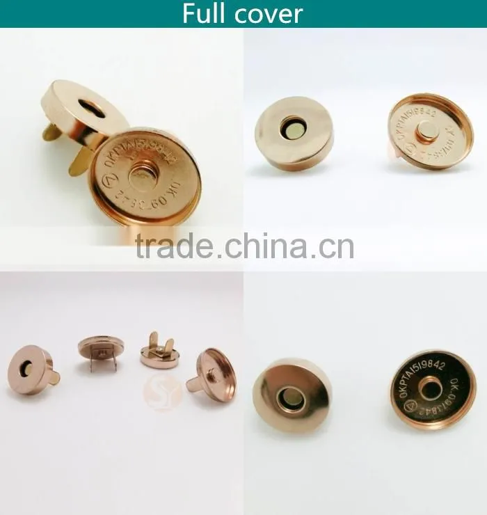 Bags accessories 18mm full cover round metal magnetic snap button gold color