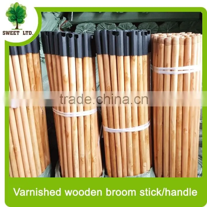 Top popular China supplier varnished wood mop handle /broom stick with cap