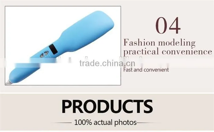 Customized Logo 2 IN 1 electric brush hair straightener Blue