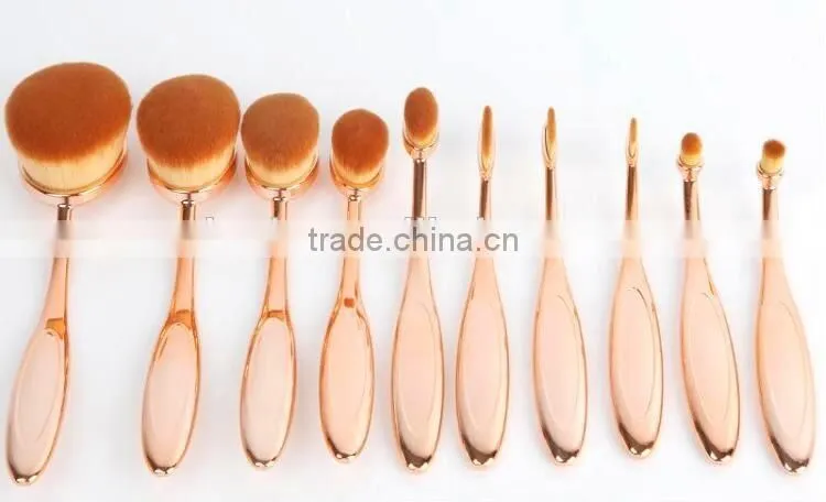 New docolor oval brush sets 10pcs beauty essential make up professional oval make up brushes with holder