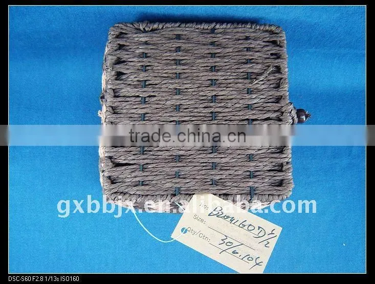 Brown square paper rope woven iron frame costume storage box