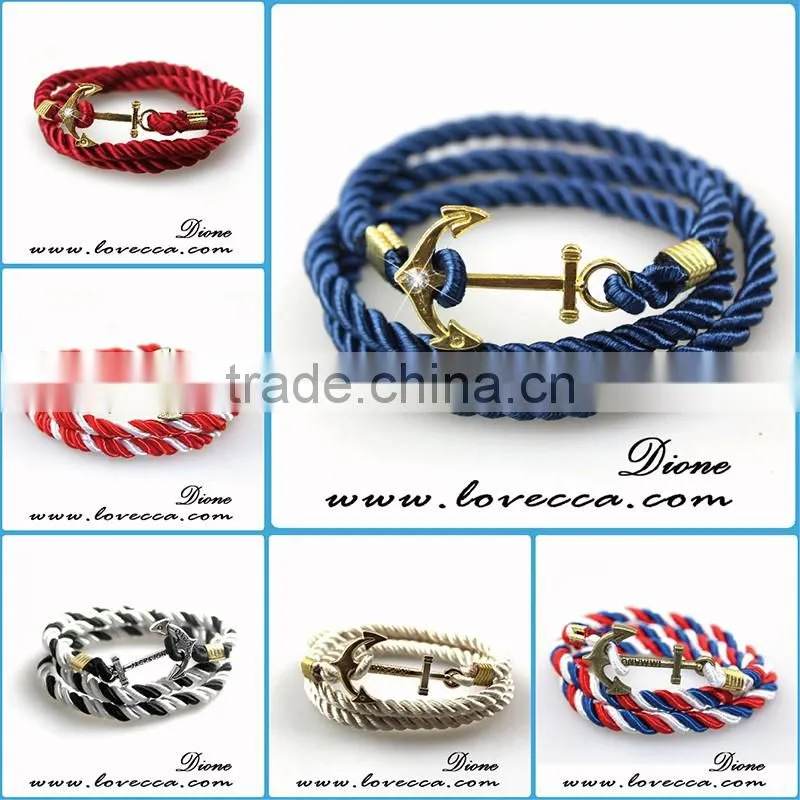 New Design Cheap Custom Jewelry Handmade Multi Color Nylon Nautical Rope Anchor Bracelet for Men