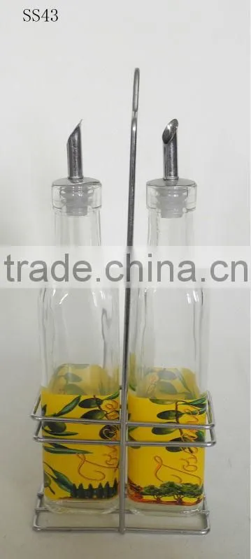 2016 wholosale clear square glass spice bottle/cruet set with metal lid