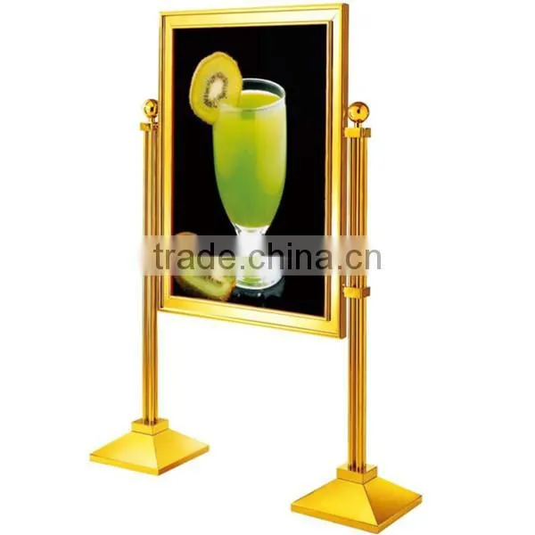 L shape golden frame hotel sign stand/ Elegant design metal sample signboard/ Eye catching large advertising shop billboard P-19