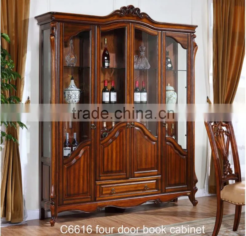 C6616 Luxury French Rococo Style White Stuy Room Bookcase/ Palace Fancy Wood Carved Display Cabinet/ Antique Book Cabinet