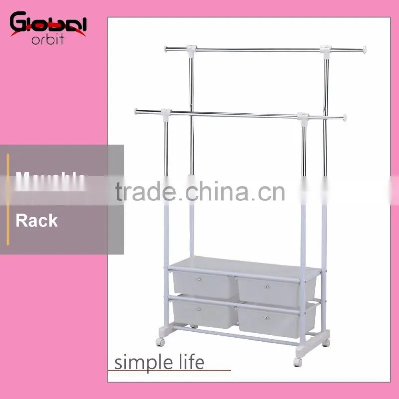 Heavy Duty Movable Garment Hanging Rail Stand Extendable Clothes Drying Rack