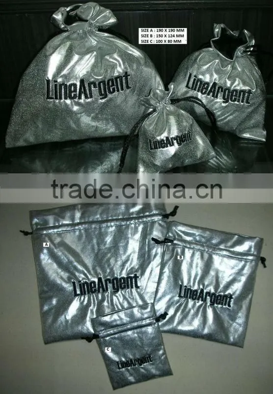 Mettalic fabric promotional gift pouch with drawstring