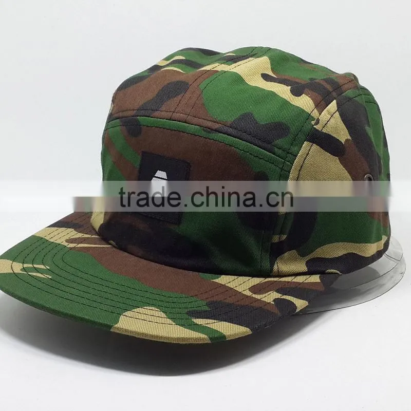Custom pattern printed 5 panel hat camp cap with patch tag