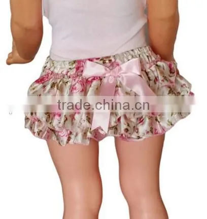 Blue Floral Printed Baby Underwear Ruffle Diaper Cover Infant Baby Bloomers