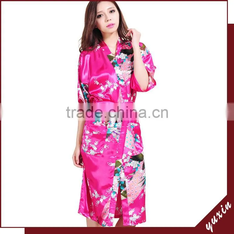 Wholesales silk Peacock Women Silk Kimono Long Robe WR018