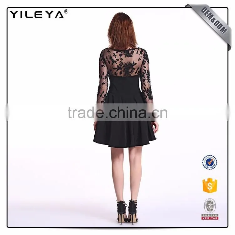 Customizable Pleated High Waist Black Lace Dresss
