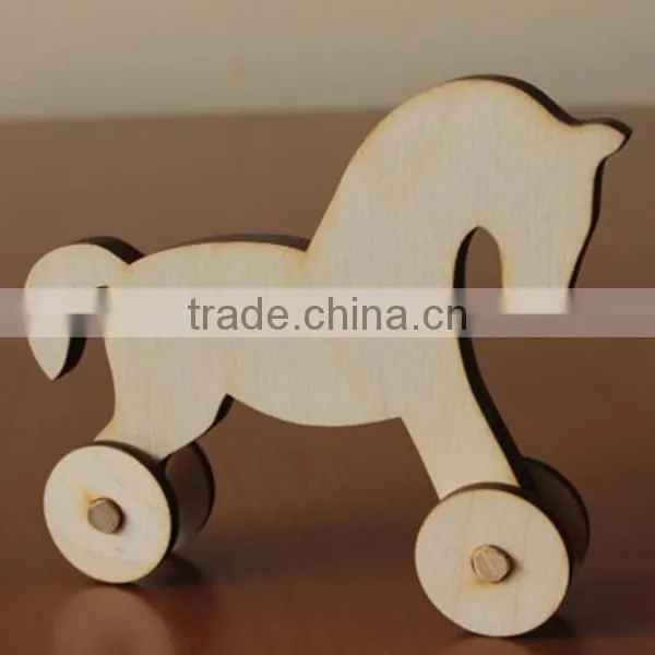 Laser Cut Painting Present Toy Horse On Wheels Wood Craft