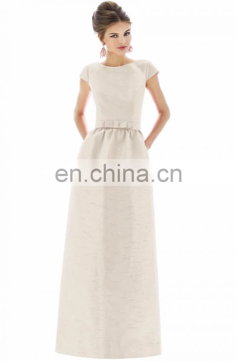 Fancy Cap Sleeve Full Length Evening Gown with V-back