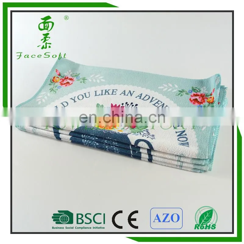 custom design kitchen cleaning use cheap polyester microfiber printed tea towel