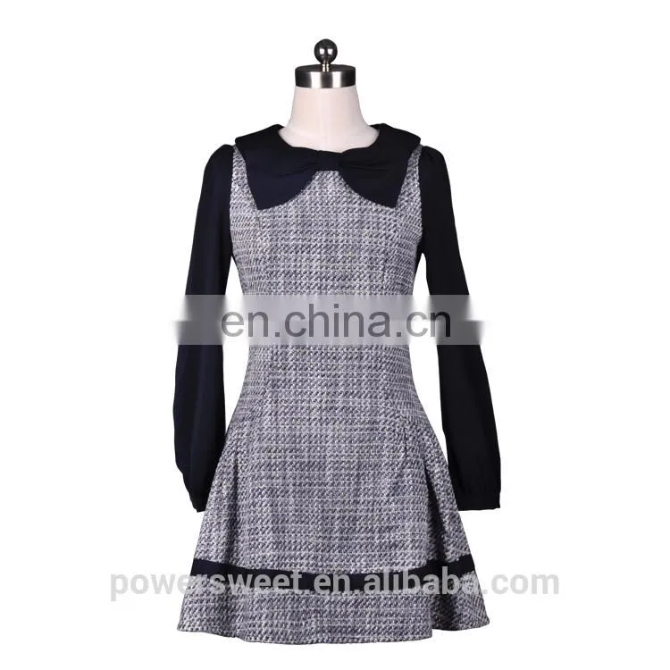 Wholesale Clothing Elegant Fashion Bow Collar Long Sleeve Autumn Dress 2014