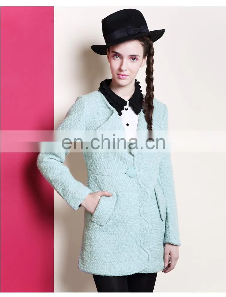 Hot selling top brand houndstooth pattern double-breasted button woollen lady coat