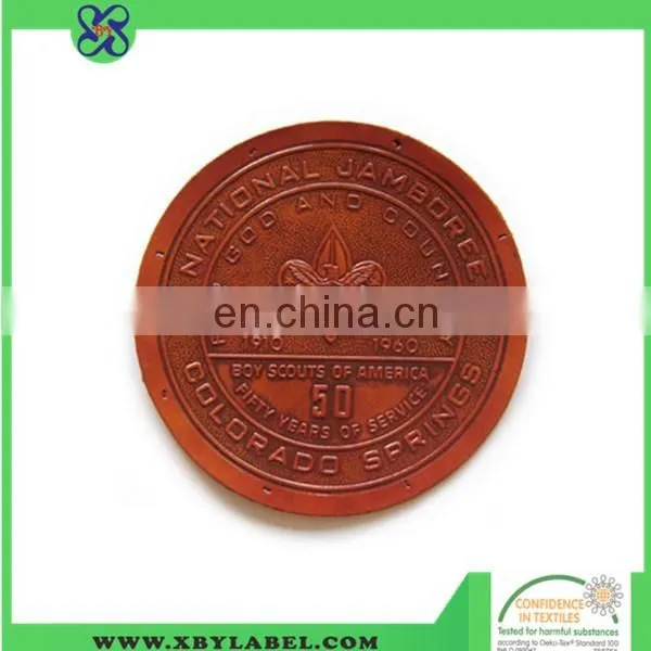 Latest style genuine leather label with metal logo for clothing