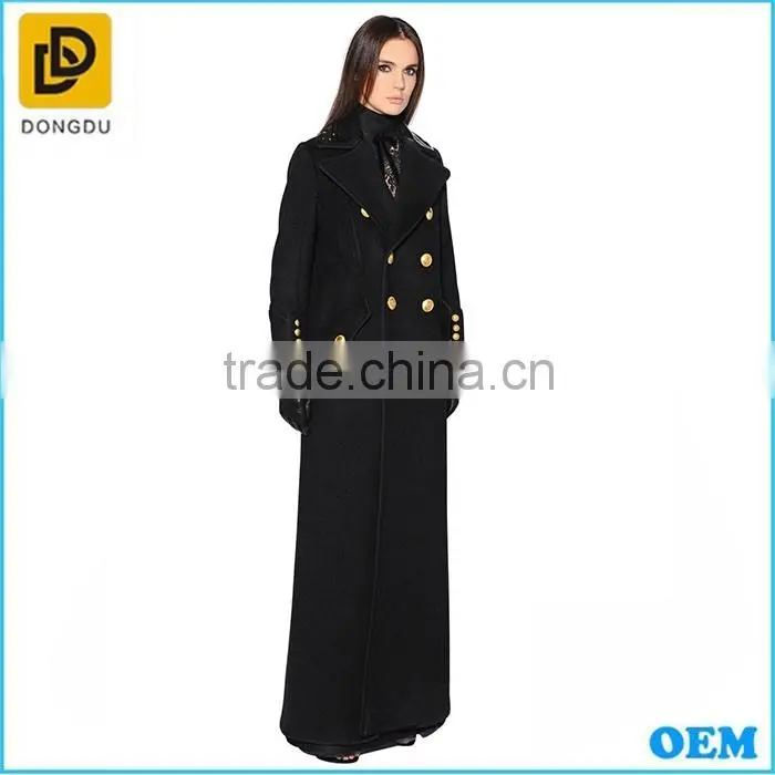 Black double breasted Maxi ladies wool long winter wool coats