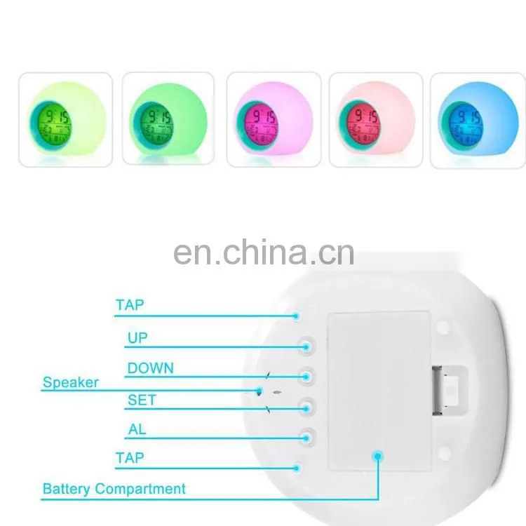 Touch sensor colors changing small round home decoration digital clock led