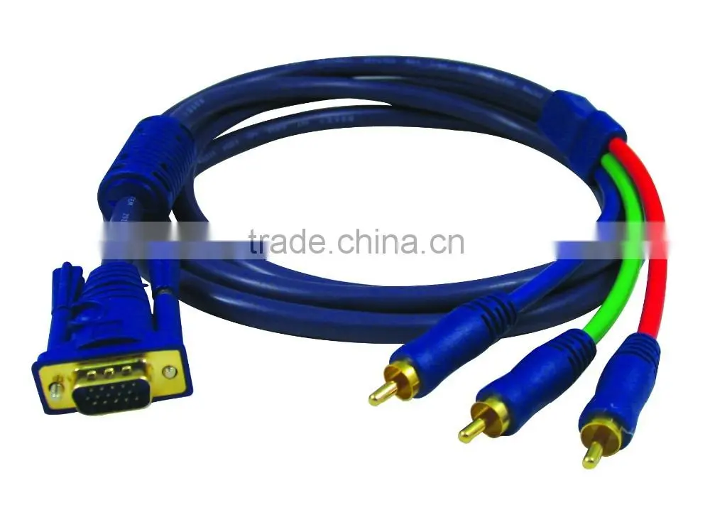 high quality gold plated vga to 3RCA component cable, vga to av cable