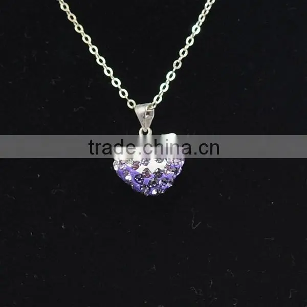 2015 love gift Shamballa Necklace Wholesale Heart Shape New Arrival Brown Crystal Clay Shamballa With Silver Chains Necklace
