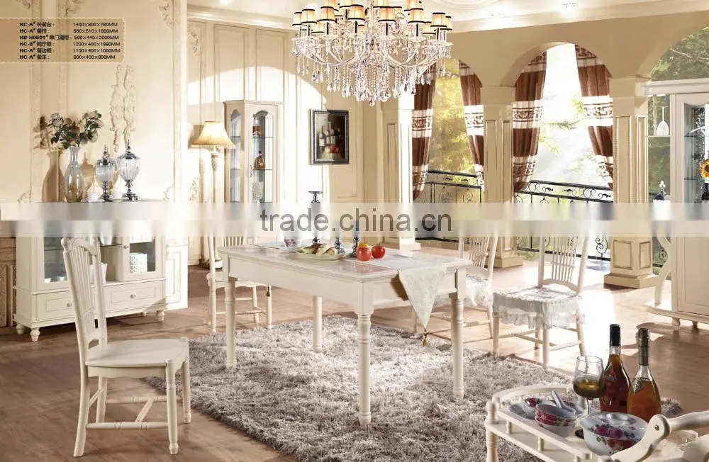 New European style white Round wooden dining table with 5 seats