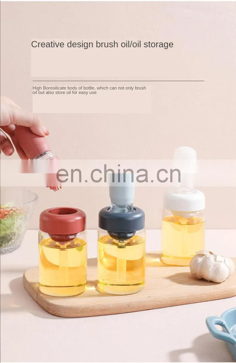 kitchen Oil Dispenser with Brush Silicone Oil Dispenser Brush Glass Container Barbecue Spray Bottle for Kitchen Accessories