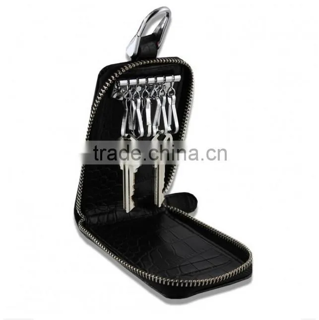 Unisex genuine leather zip around Key Case Multipurpose Clip key chain