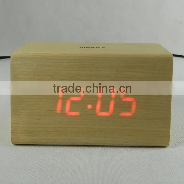 LED Wooden Digital Table Clock with Touch Function for Snooze