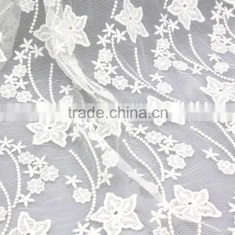 Hot sale fashionable smooth and lighting embroidery chiffon transparent lace mesh fabric