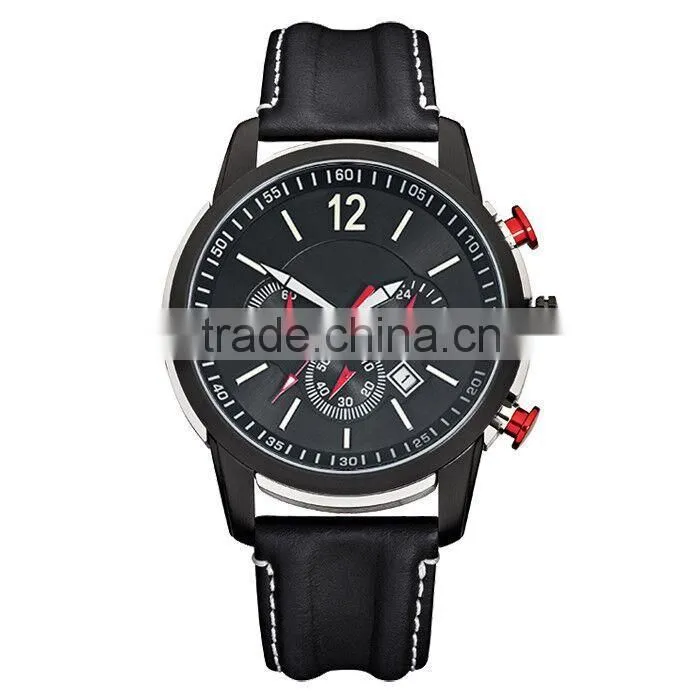 2015 black genuine leather watches for adults