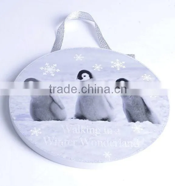 2014 new design heart and round shaped wooden Christmas hang plaque