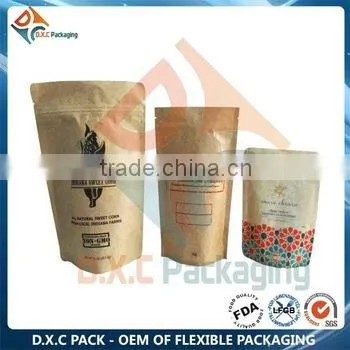 Foshan Manufacture Brown Kraft Paper Snack Food Bag With Euro Hole
