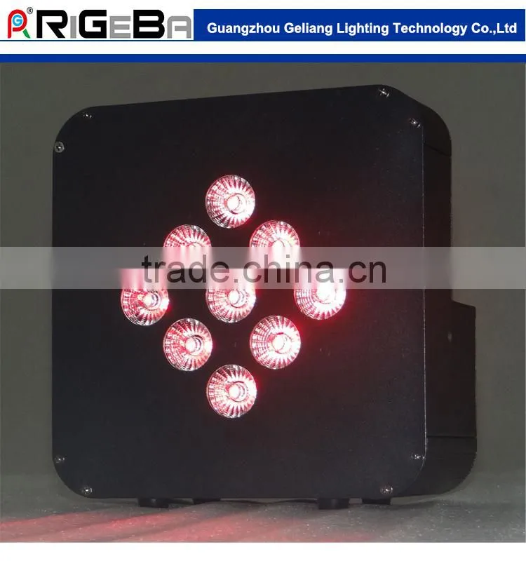 2015 Built-in Li-ion battery & wireless super slim 9*10W RGBWA 5 IN 1 led Mini flat par can stage par light