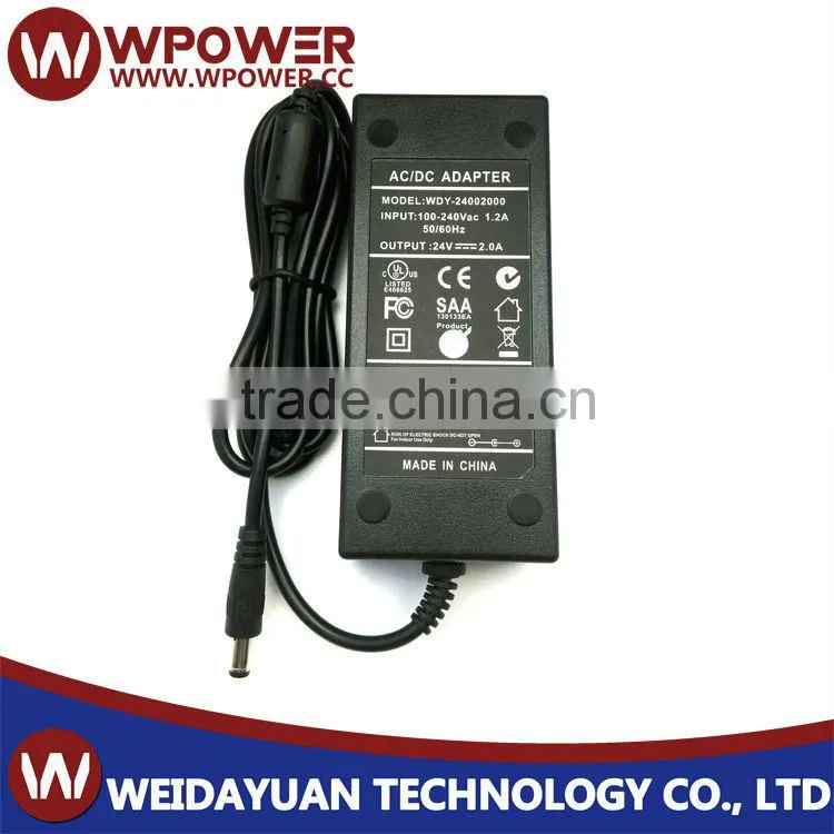 48w ac/dc power adapter 24v 2a with UL.Class2 approves,dc jack:5.5*2.1,hot sell!