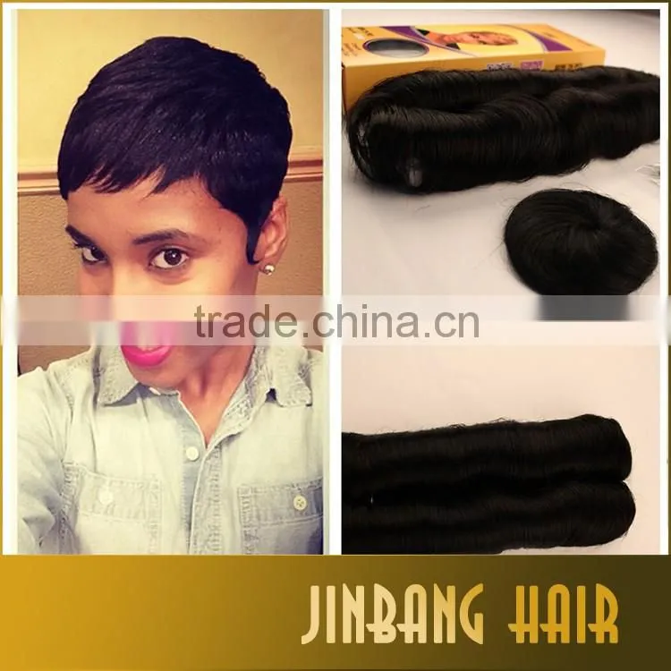 Natural hair extensions black color femi 28PCS human hair weave short hair weaving