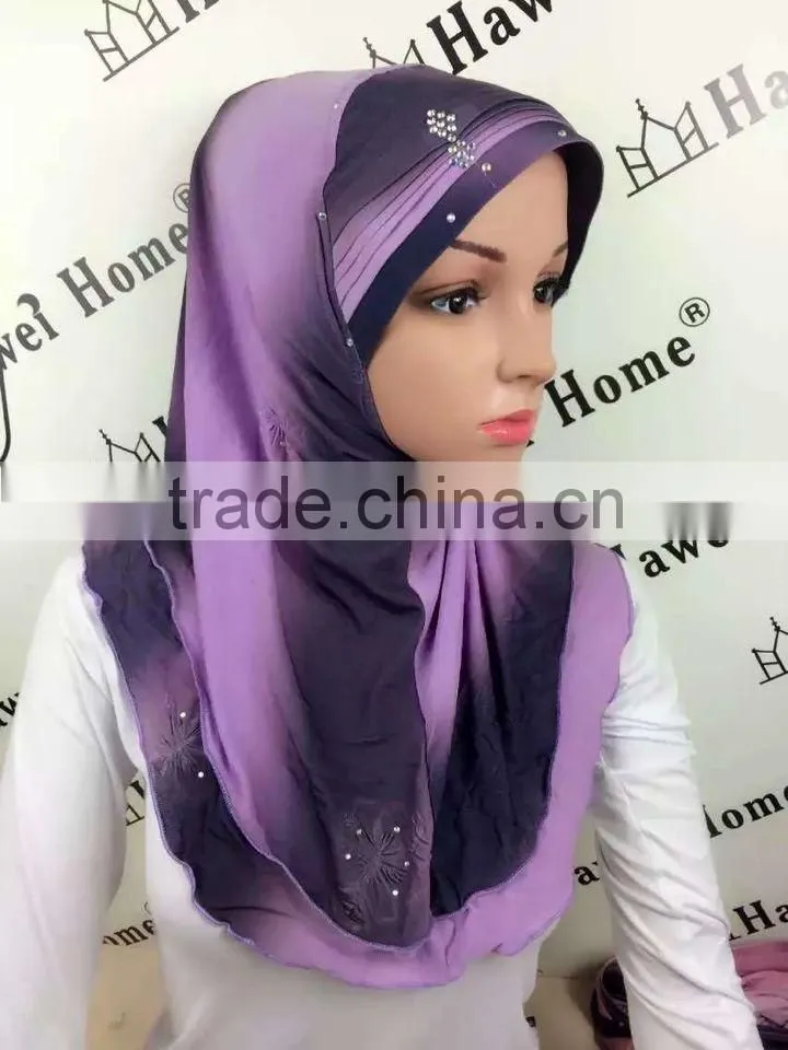 H276 new style two tone hijab with crystals