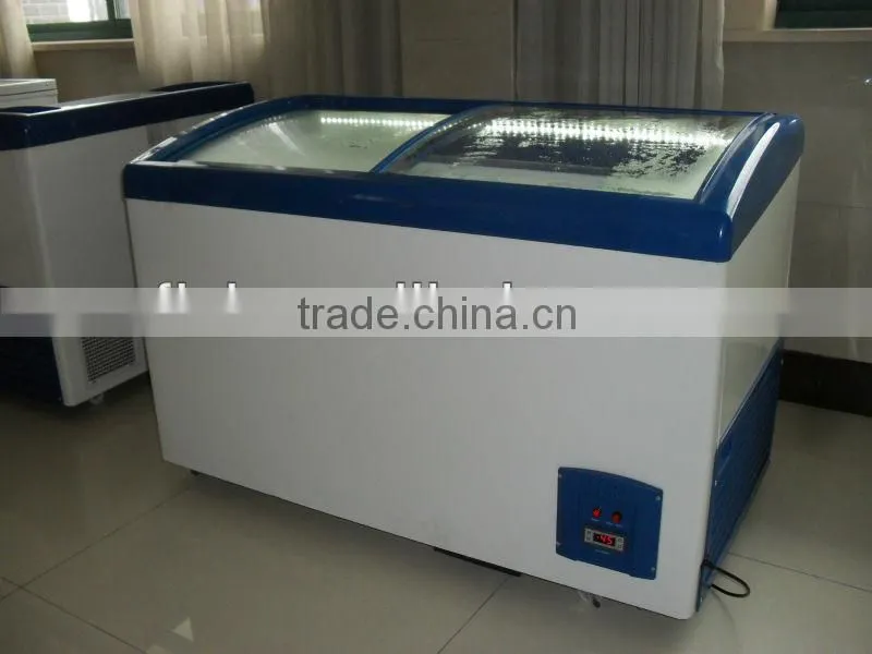 -45 degree 358L Sliding Curved Glass Door freezer /Ice Cream Freezer with CE