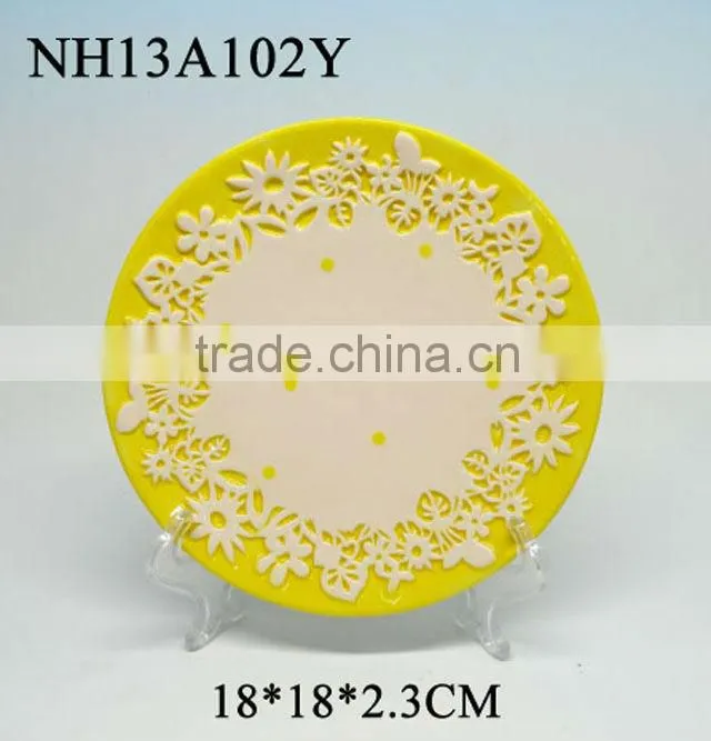 7"ceramic plate easter crafts with flower pattern