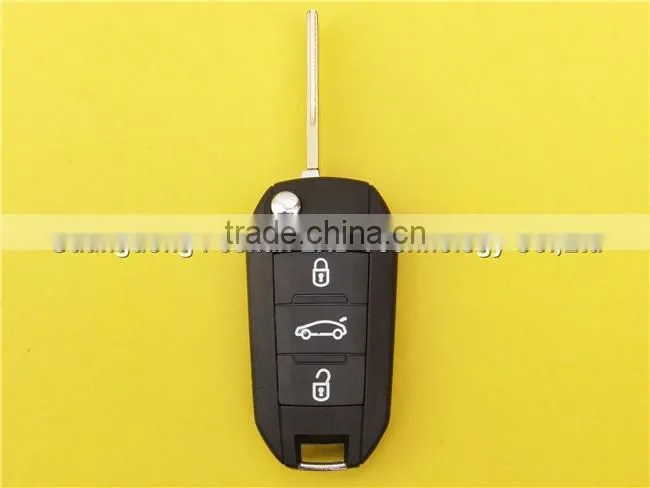Peugeot car key 3 button flip remote replacement key shell with groove blade