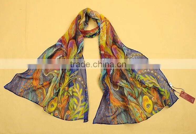 Factory customize digital printed 100% silk chiffion/georgette long scarves