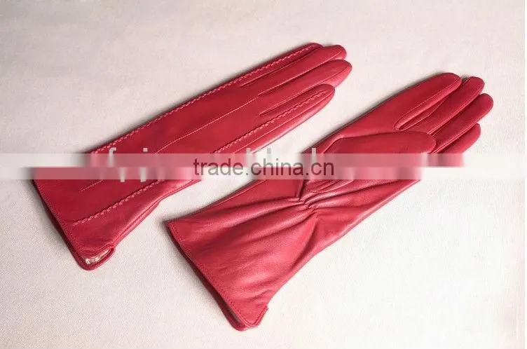 hot sale stylish leather lady wearing red color leather gloves in winter