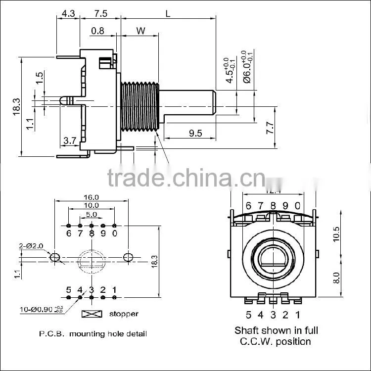 RS17-1rotary switch with solid round shaft solid flat shaft rotary switch rotary switch 4 pole 2section pins rotary switch