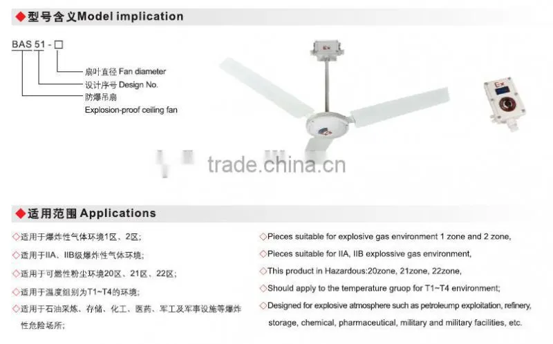 high quality best selling BAS51 explosion proof ceiling fan IIB DIP