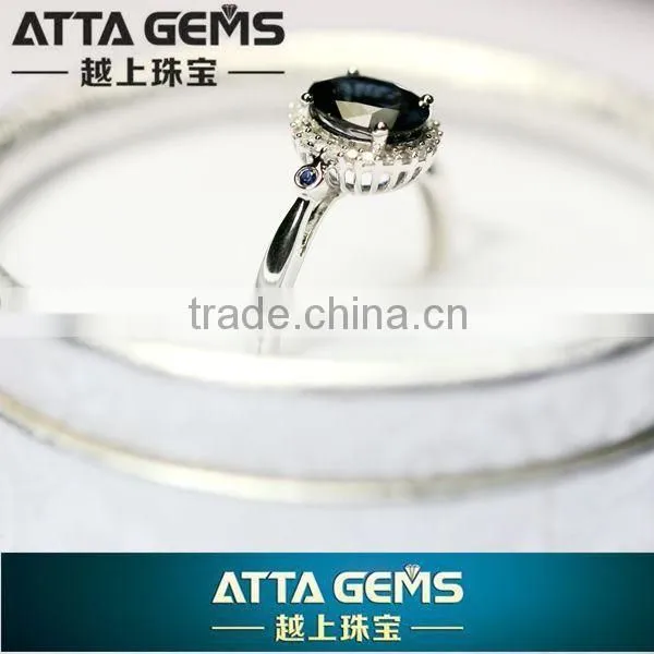 Fantastic 18K white gold women's ring-fashion gemstone ring with natural blue sapphire and diamond