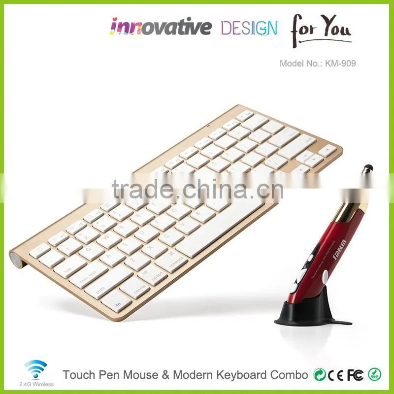 2016 new design patent 2.4G touch pen mouse & modern colored wireless keyboard combo without mouse hand